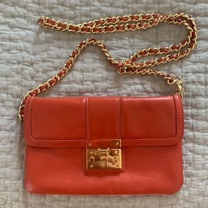 Tory Burch Red Orange Leather Cross Body Purse
